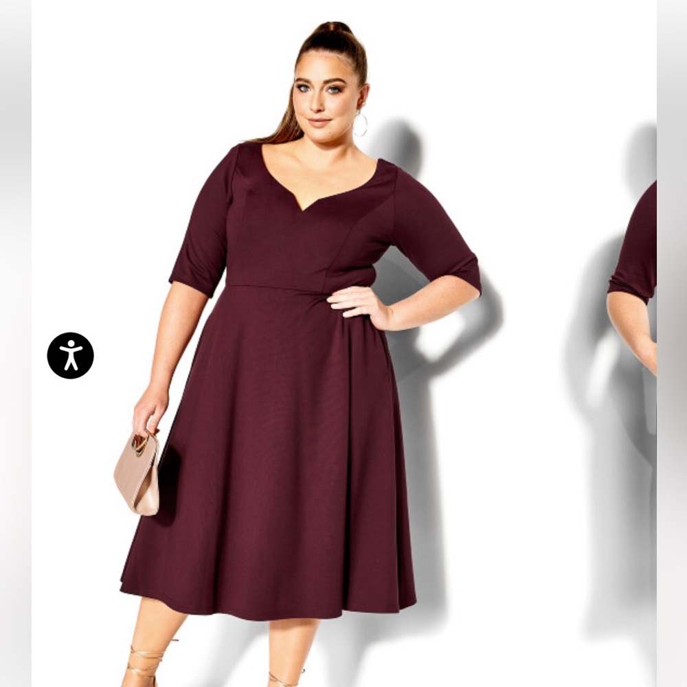 City Chic XL/ 22 EUC Plus Size Wine Fit-and-Flare Dress